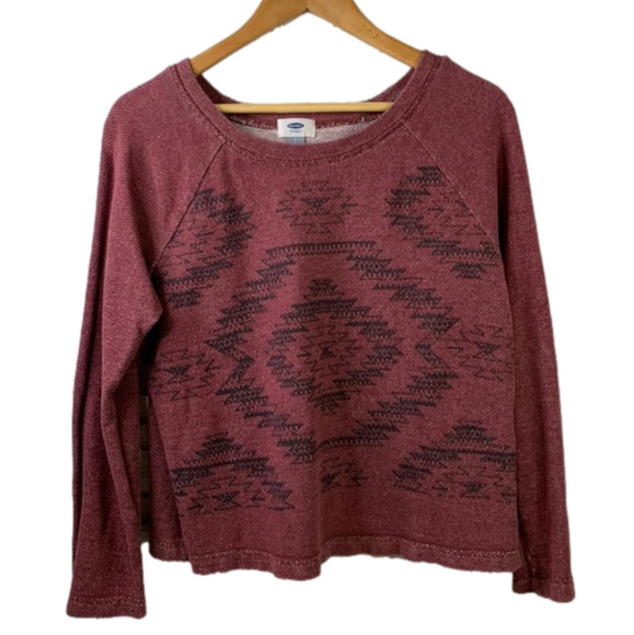 t6 Aztec print old navy burgundy cropped sweatshirt size small - Picture 1 of 11